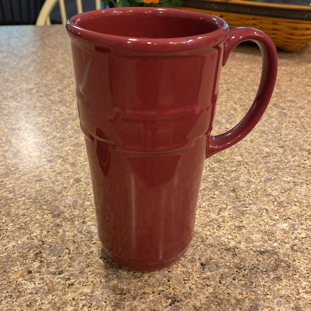 Longaberger Tall Travel Pottery Mug Paprika Red Woven Traditions - Picture 8 of 17